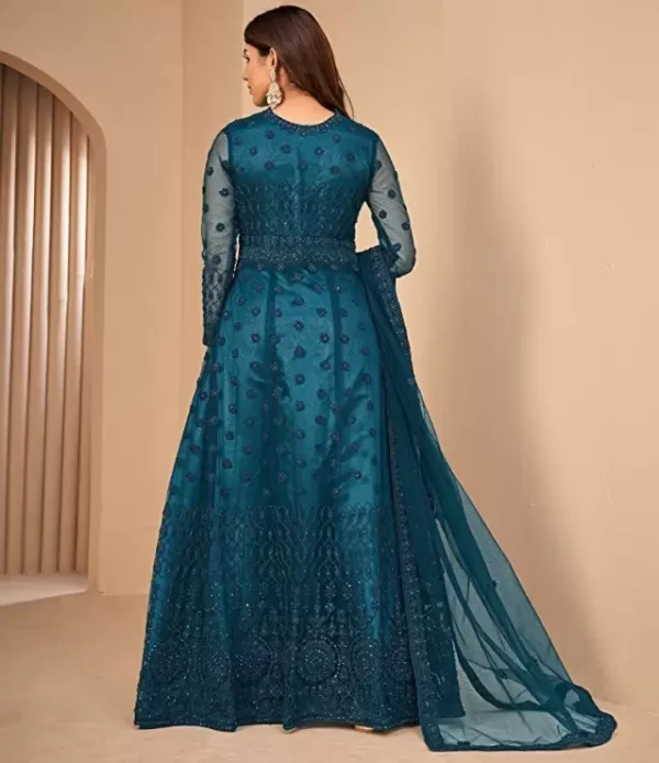 Embroidered Net Semi Stitched Anarkali Gown  (Blue) Free Size - Image 4