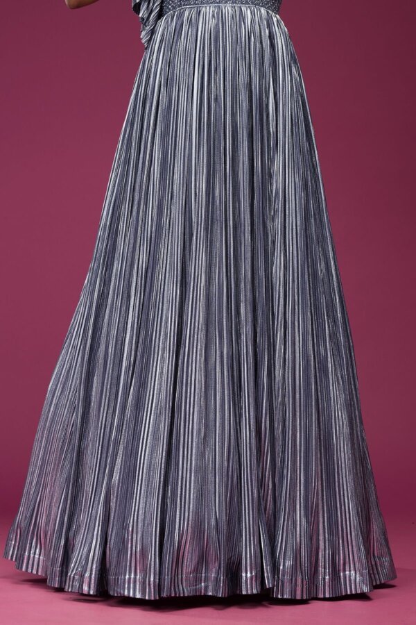 Grey Mirror Embroidered Silk Evening Gown - Image 5