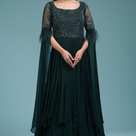 Pine Grove Green Sequins Embroidered Georgette Indowestern Gowns